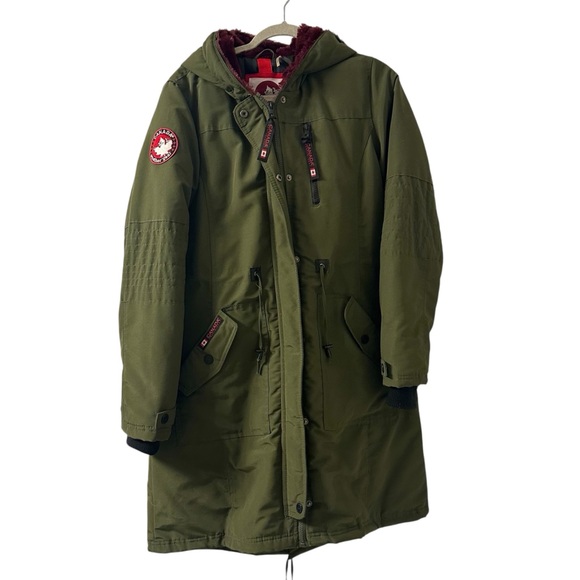 Canada Weathergear Green Hooded Parka Coat Faux Fur Lining Womens size Large - Picture 1 of 7